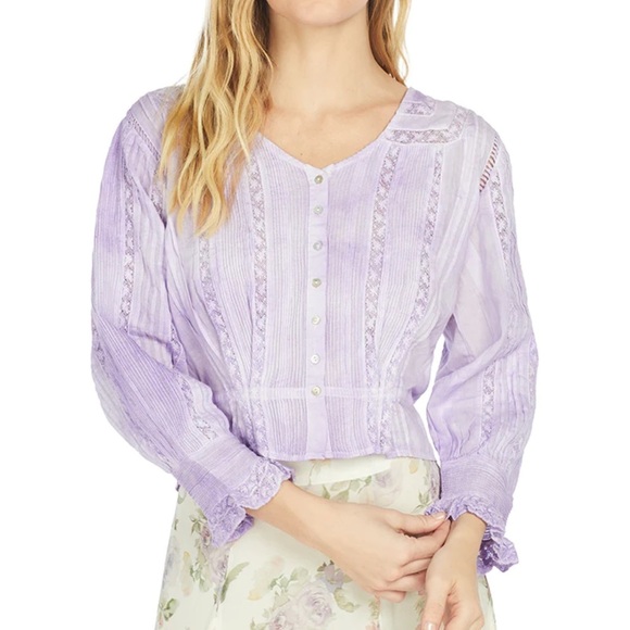 LoveShackFancy Cropped Purple Long Sleeve Shirt Size Small - Picture 14 of 14